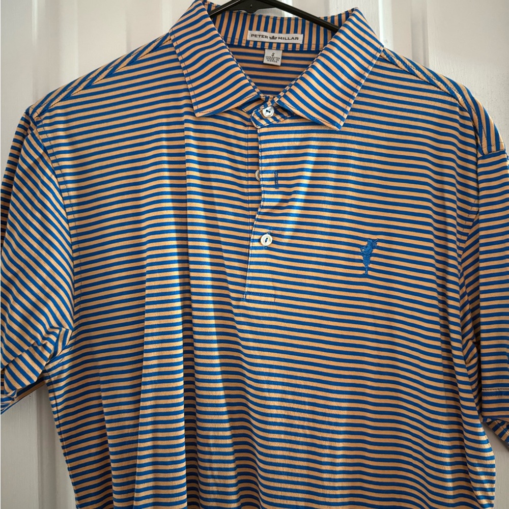 Peter Millar Polo with Blue and Orange Stripes